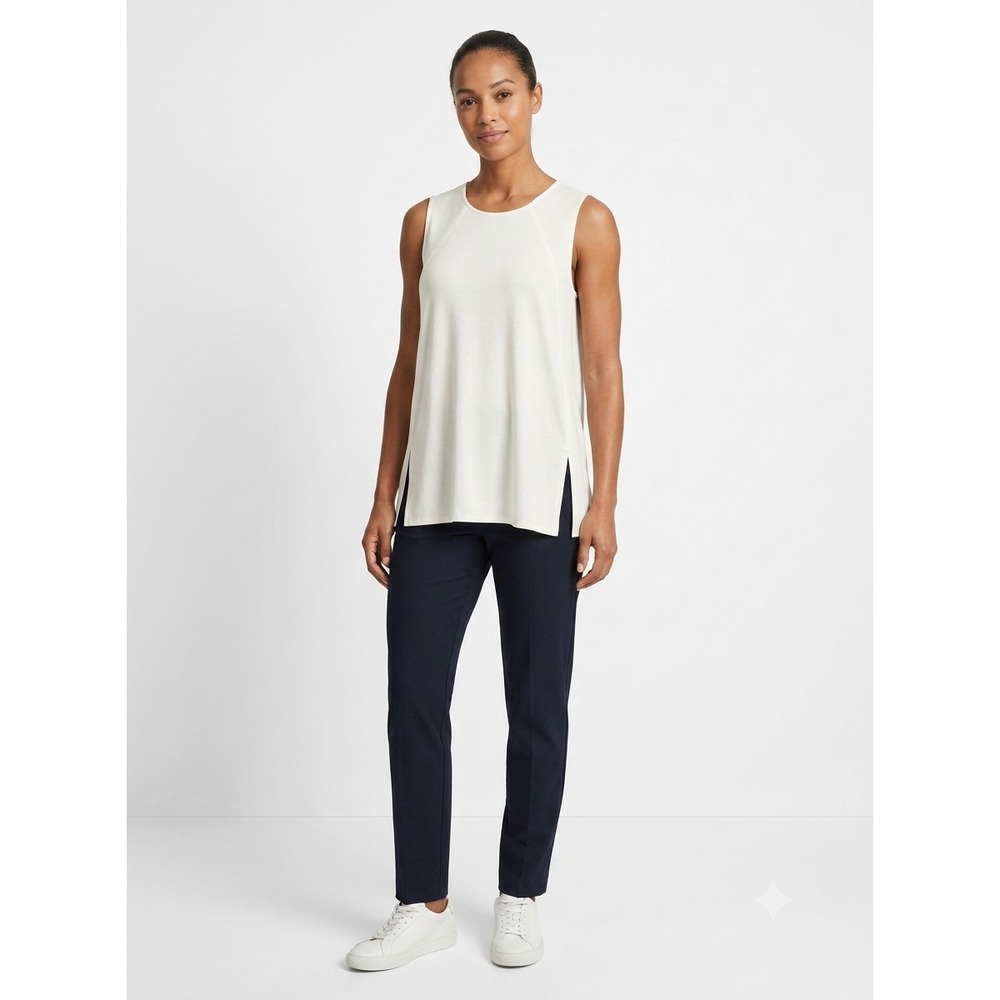 Athleta Zephyr Refined Tank Top Womens 3X Plus Cream Stretch Wide Strap Slit Hem